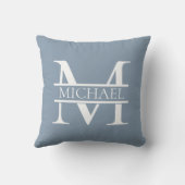 パーソナライズされたエレガントダスティブルーモノグラムと名前 クッション (裏面)