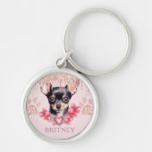 パーソナライズされたエレガントチワワ犬とグリッター キーホルダー (正面)