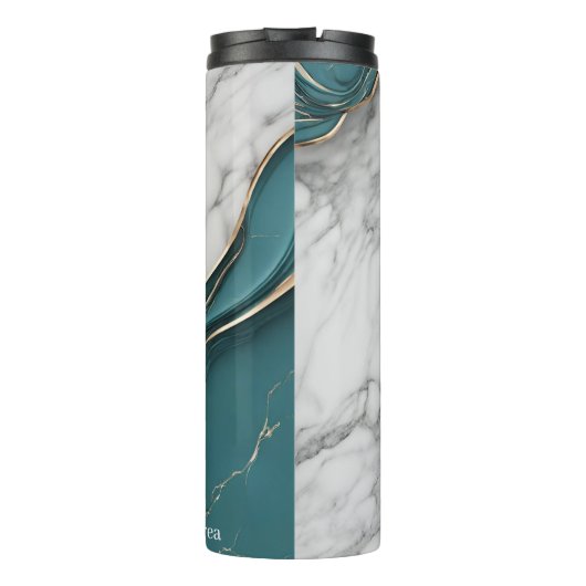 パーソナライズされたエレガントティール（緑がかった色）金ゴールド タンブラー (裏面)