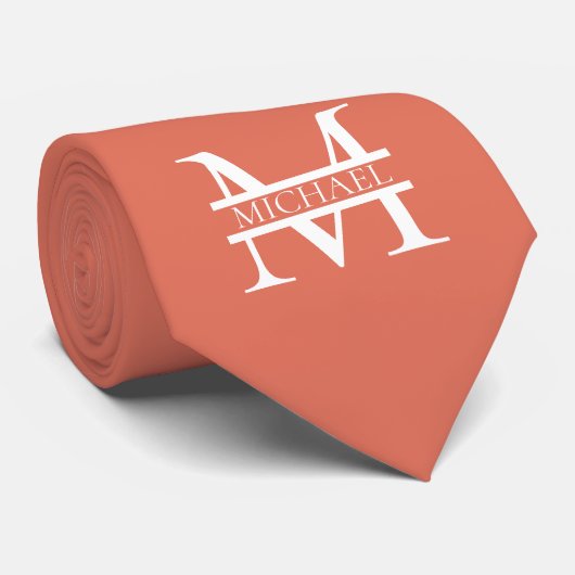 パーソナライズされたエレガントテラコッタモノグラムと名前 ネクタイ (ロール)