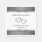 パーソナライズされたエレガントハートシルバー25周年記念 スタンダードカクテルナプキン (正面)