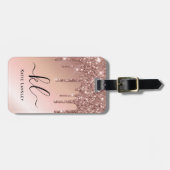 パーソナライズされたエレガントフェイクバラ金ゴールドグリッター ラゲッジタグ (正面横)