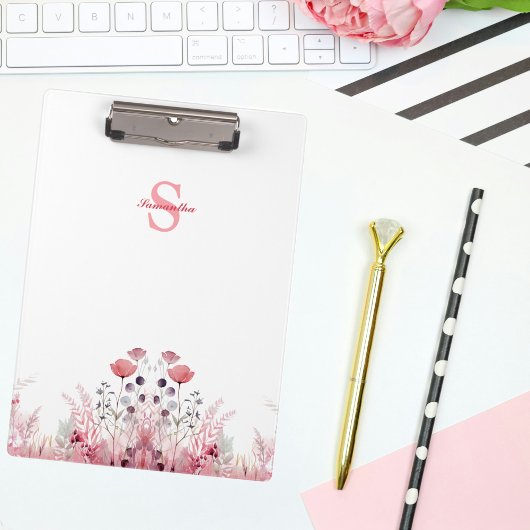 パーソナライズされたエレガントフローラミニマル可愛ガーリー クリップボード