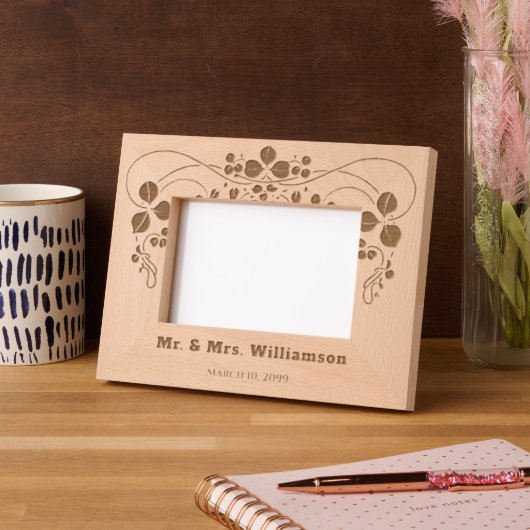 パーソナライズされたエレガントフローラ結婚記念日 レーザー彫刻フレーム (左)