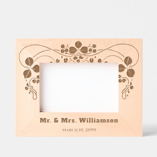 パーソナライズされたエレガントフローラ結婚記念日 レーザー彫刻フレーム (正面)