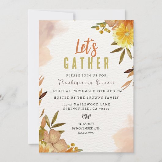 パーソナライズされたエレガントフローラ 招待状 (正面)