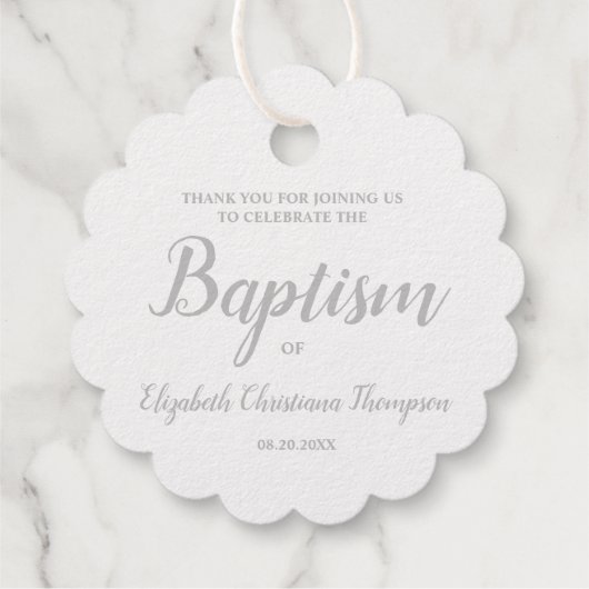 パーソナライズされたエレガントベビー名バプテスマ感謝F フェイバータグ (裏面)