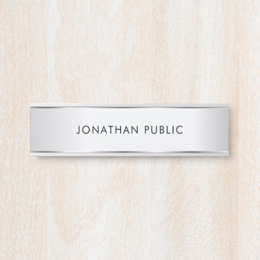 パーソナライズされたエレガントモダンテンプレートフェイク銀 サインプレート (正面)