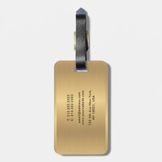 パーソナライズされたエレガントモダンフェイク金ゴールド ラゲッジタグ (裏面縦)