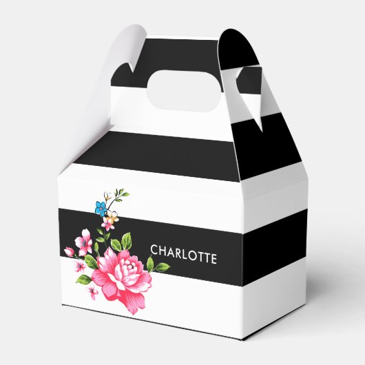パーソナライズされたエレガントモダン白黒ストライプ フェイバーボックス (正面サイド)