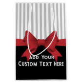 パーソナライズされたエレガントモダン赤リボンとストライプ ミディアムペーパーバッグ (正面)