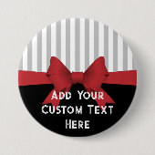 パーソナライズされたエレガントモダン赤リボンとストライプ 缶バッジ (正面)