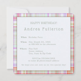 パーソナライズされたエレガントモダンPlaid誕生日パーティー 招待状