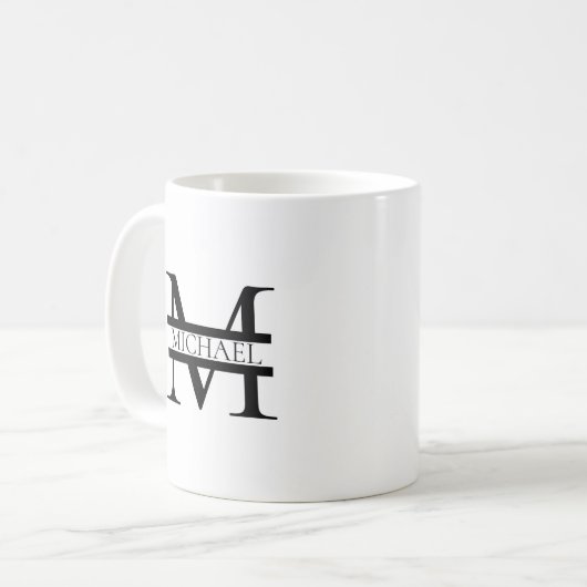 パーソナライズされたエレガントモノグラムと名前の白 コーヒーマグカップ (正面左)