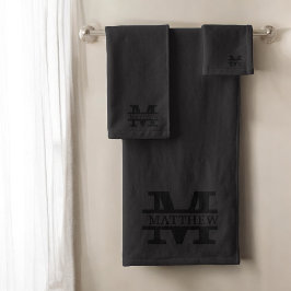 パーソナライズされたエレガントモノグラムと名前 バスタオルセット