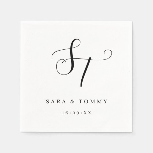 パーソナライズされたエレガントモノグラムのク結婚ル スタンダードカクテルナプキン (正面)