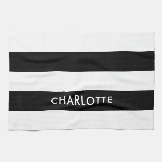 パーソナライズされたエレガントラグジュアリーブラック&ホワイトストライプ キッチンタオル (横)