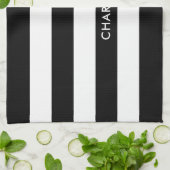 パーソナライズされたエレガントラグジュアリーブラック&ホワイトストライプ キッチンタオル (折り畳み)