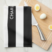 パーソナライズされたエレガントラグジュアリーブラック&ホワイトストライプ キッチンタオル (四つ折り)