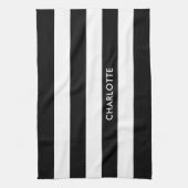 パーソナライズされたエレガントラグジュアリーブラック&ホワイトストライプ キッチンタオル (縦)