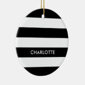 パーソナライズされたエレガントラグジュアリーブラック&ホワイトストライプ セラミックオーナメント (右)