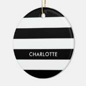 パーソナライズされたエレガントラグジュアリーブラック&ホワイトストライプ セラミックオーナメント (左)