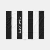 パーソナライズされたエレガントラグジュアリーブラック&ホワイトストライプ フリースブランケット (正面(横))