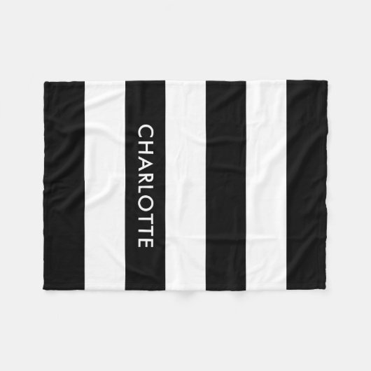 パーソナライズされたエレガントラグジュアリーブラック&ホワイトストライプ フリースブランケット (正面(横))