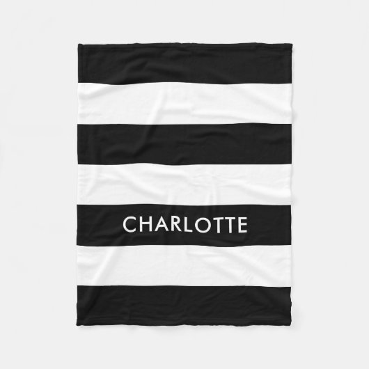 パーソナライズされたエレガントラグジュアリーブラック&ホワイトストライプ フリースブランケット (正面)