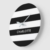 パーソナライズされたエレガントラグジュアリーブラック&ホワイトストライプ ラージ壁時計 (傾斜)