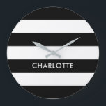 パーソナライズされたエレガントラグジュアリーブラック&ホワイトストライプ ラージ壁時計<br><div class="desc">パーソナライズされたオリジナル可愛エレガントい白黒ストライプの線の模様</div>