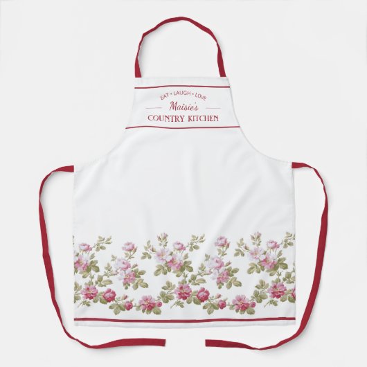パーソナライズされたエレガントヴィンテージピンクローズ縁ど エプロン (正面)