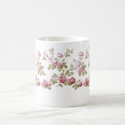 パーソナライズされたエレガントヴィンテージピンクローズ縁ど コーヒーマグカップ (中央)