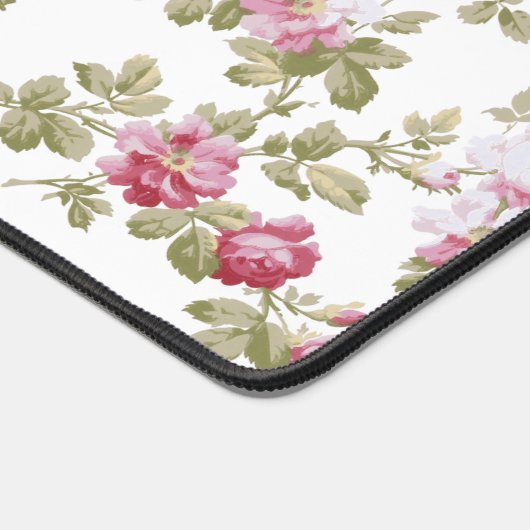 パーソナライズされたエレガントヴィンテージピンクローズ縁ど デスクマット (コーナー)