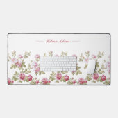 パーソナライズされたエレガントヴィンテージピンクローズ縁ど デスクマット (キーボード&マウス)