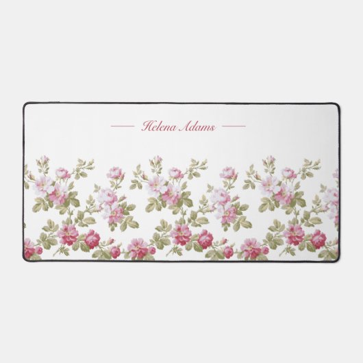 パーソナライズされたエレガントヴィンテージピンクローズ縁ど デスクマット (正面)