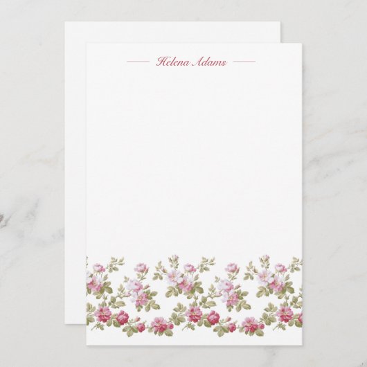 パーソナライズされたエレガントヴィンテージピンクローズ縁ど ノートカード (正面/裏面)