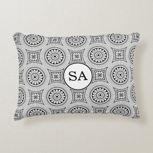パーソナライズされたエレガントヴィンテージ白黒パターン アクセントクッション (正面)