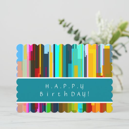 パーソナライズされたエレガント抽象芸術アート誕生日カード 招待状 (スタンド正面)