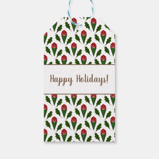 パーソナライズされたエレガント抽象芸術レッドローゼス&ホリー ギフトタグ (裏面)