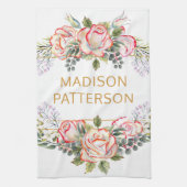 パーソナライズされたエレガント水カラーフローラガーリーシック キッチンタオル (縦)