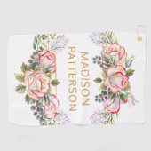 パーソナライズされたエレガント水カラーフローラガーリーシック ゴルフタオル (横)