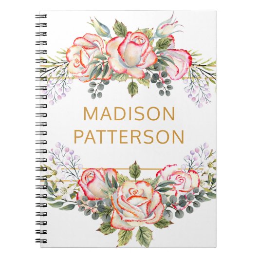 パーソナライズされたエレガント水カラーフローラガーリーシック ノートブック (正面)