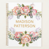 パーソナライズされたエレガント水カラーフローラガーリーシック プランナー手帳 (正面)