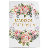 パーソナライズされたエレガント水カラーフローラガーリーシック ミディアムペーパーバッグ (正面)