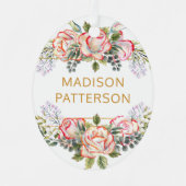 パーソナライズされたエレガント水カラーフローラガーリーシック メタルオーナメント (正面)