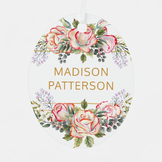 パーソナライズされたエレガント水カラーフローラガーリーシック メタルオーナメント (正面)