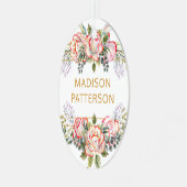 パーソナライズされたエレガント水カラーフローラガーリーシック メタルオーナメント (正面左)
