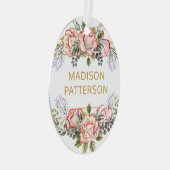 パーソナライズされたエレガント水カラーフローラガーリーシック メタルオーナメント (正面右)