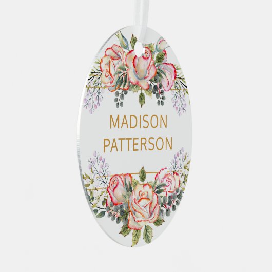 パーソナライズされたエレガント水カラーフローラガーリーシック メタルオーナメント (正面右)